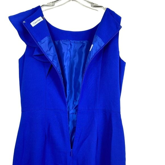 Calvin Klein Royal Blue Ruffle Sheath Dress Size 8 - Picture 12 of 15